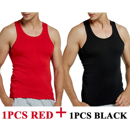 Tank Tops Men 2026 Summer 100% Cotton Cool Fitness Vest Sleeveless Tops Gym Slim Colorful Casual Undershirt
