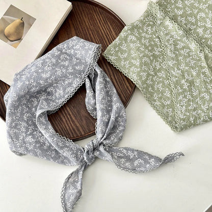 Retro Lace Scarf Sweet Flower Triangle Hair Scarf for Women Hair Band Thin Vintage Kerchief Bohe Flower Ribbon Travel Headwear ﻿