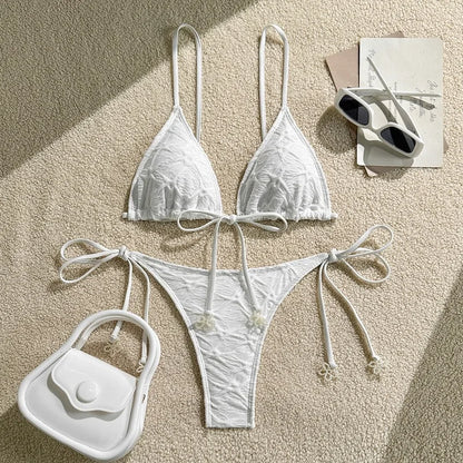 Women's Bikini Sets Ribbed Two Piece Swimsuits Underwire Adjustable Back  Bathing Suit Side Tie Triangle Thong Swimwear