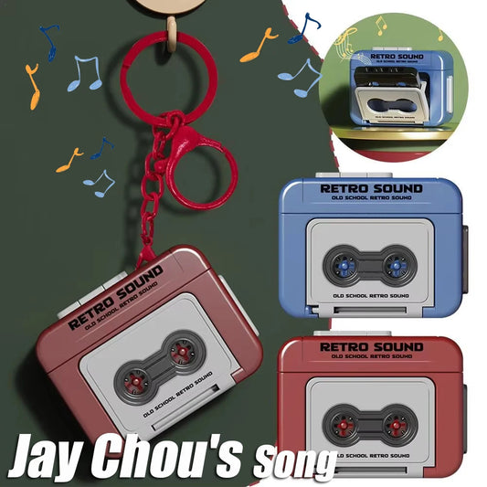 Retro Tape AirPods Case – Cute Vintage Earbuds Cover with Keychain