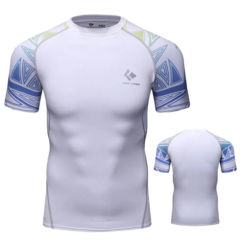 BJJ Rash Guard Men Short Sleeve MMA Compression Shirt No Gi Training Top