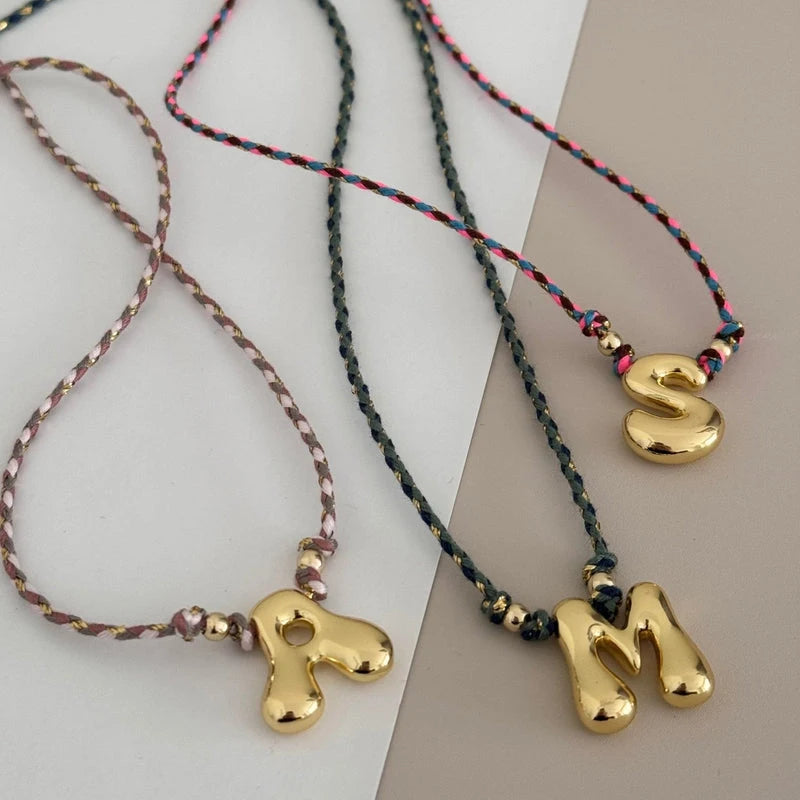 Personalized Bubble Initial Necklace – Gold Letter Pendant Necklace for Women Trendy Jewelry
