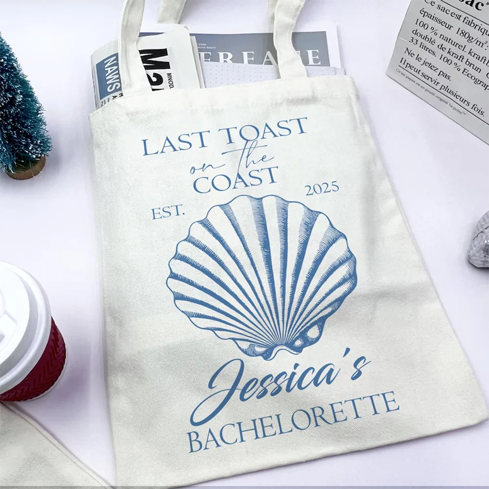 personalized Bachelorette Canvas Bag Last Toast On The Coast Bachelorette Party Bags for Bridesmaid Custom Coastal Beach Bags