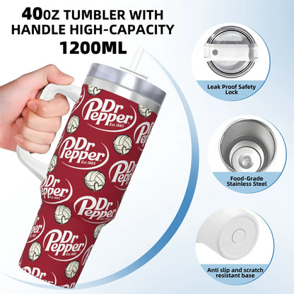 Dr Pepper Logo Tumbler – 40oz Insulated Stainless Steel Travel Mug with Handle