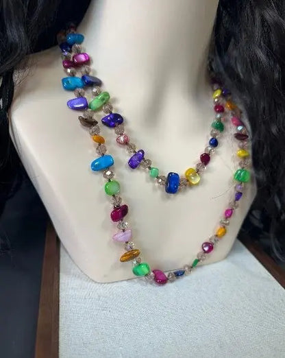 Bohemian Colorful Irregular Shell Beaded Necklace Long Sweater Chain Accessory Vintage Style Women's Holiday Fashion Jewelry