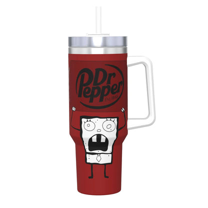 Dr Pepper Inspired Striped Tumbler – 40oz Stainless Steel Travel Mug with Handle