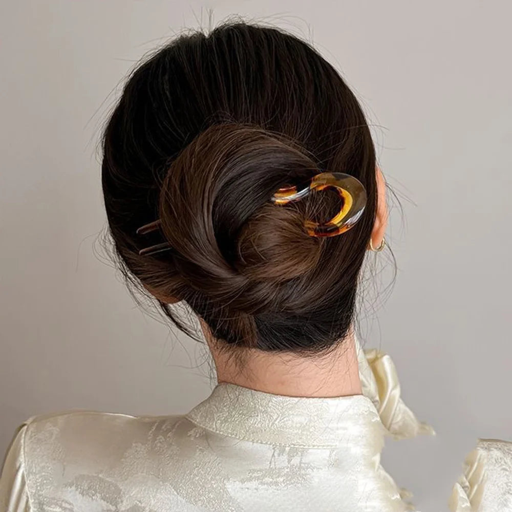 Vintage U Shape Hair Stick Clip – Tortoise Shell French Bun Pin for Women