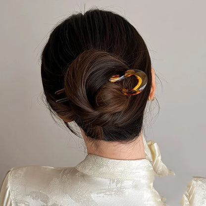 Vintage U Shape Hair Stick Clip – Tortoise Shell French Bun Pin for Women