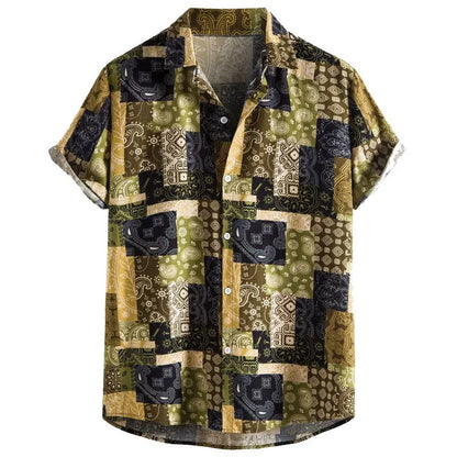 Retro Floral Hawaiian Shirt Men 3D Print Summer Beach Button Down Top
