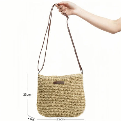 Boho Straw Crossbody Bag – Woven Rattan Shoulder Purse for Women Summer Style