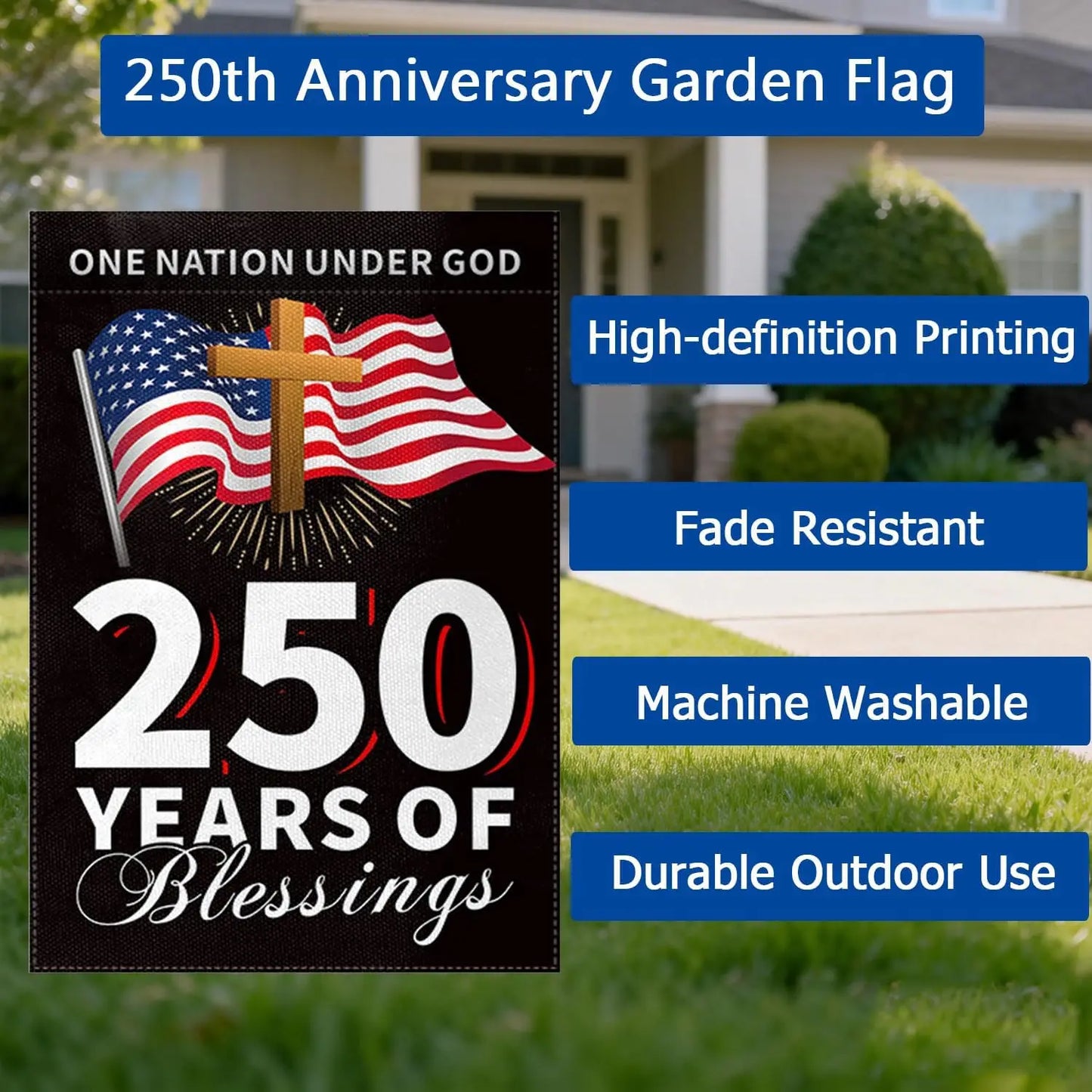 250th Anniversary USA Garden Flag 12x18 Inch 1776-2026 America 4th of July Decorations Flag Outdoor Banner Double Sided