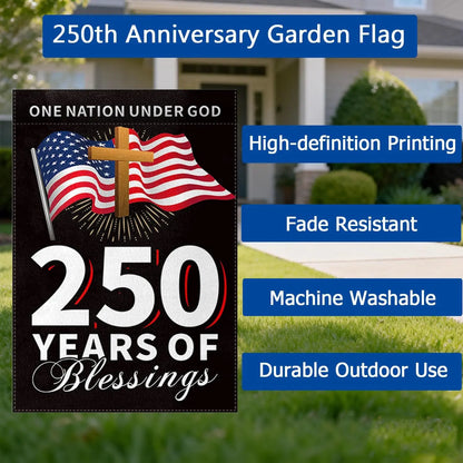 250th Anniversary USA Garden Flag 12x18 Inch 1776-2026 America 4th of July Decorations Flag Outdoor Banner Double Sided