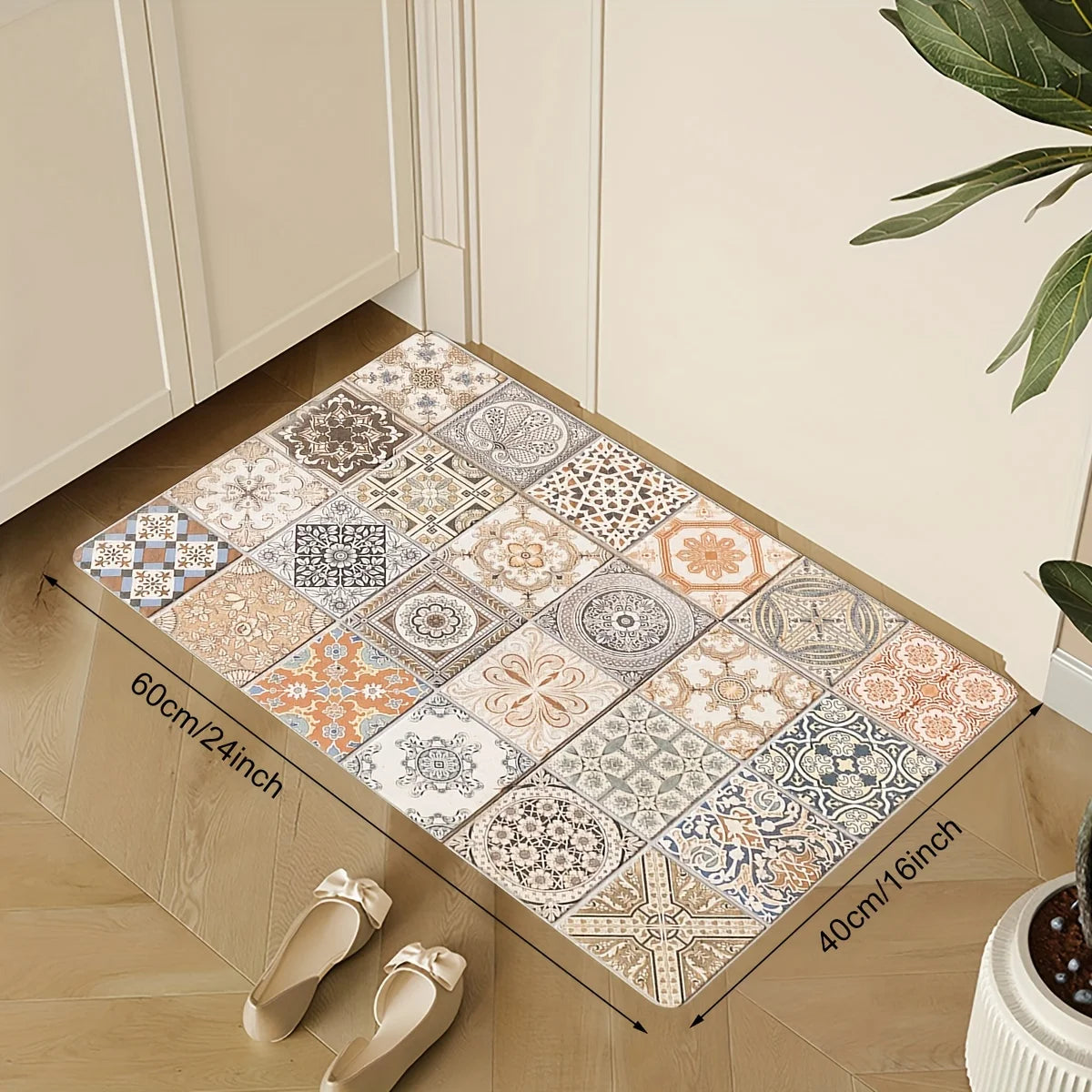 VIKAMA Retro Style Kitchen Floor Mat - Anti-slip and Soft Entrance Door Mat - Bathroom Carpet - Home Decoration