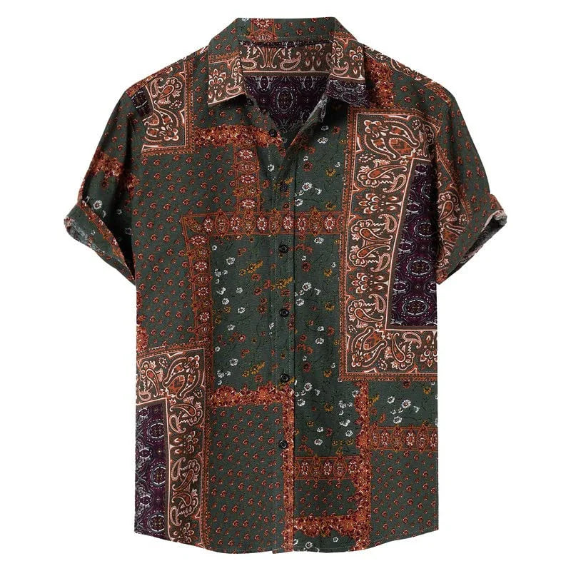 Retro Floral Hawaiian Shirt Men 3D Print Summer Beach Button Down Top