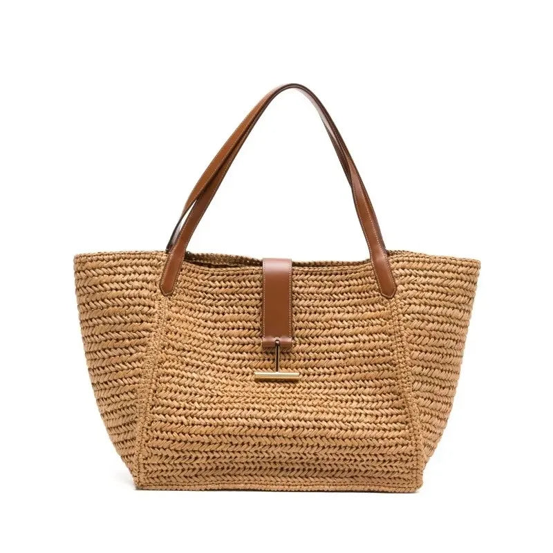 Luxury Straw Tote Bags For Women New Season Large Capacity Handwoven Elegant Shoulder Bag Summer Fashion Beach Vacation Handbag, Summer 2026
