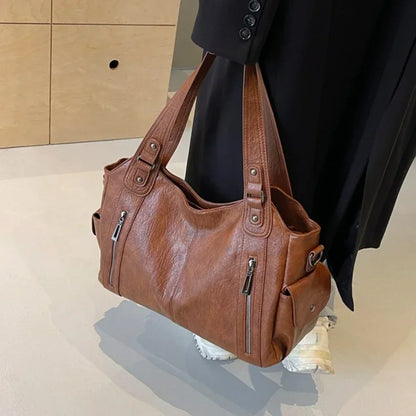 Vintage Leather Tote Shoulder Bag – Large Capacity Crossbody Handbag for Women