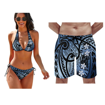 Matching Couple Hawaiian Swimwear Set – Tropical Bikini & Men’s Beach Shorts