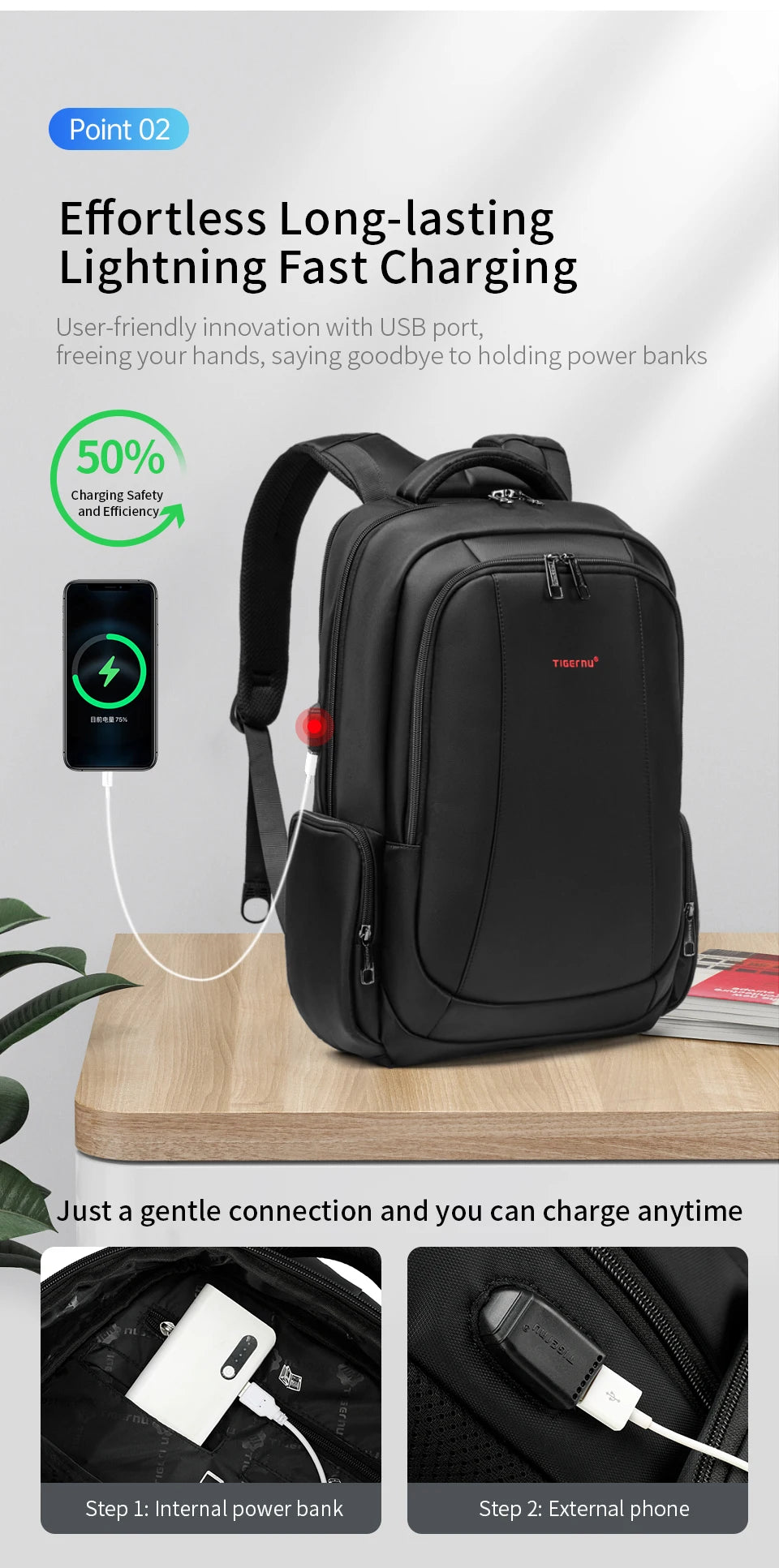 TIGERNU Laptop Backpack for Men – Waterproof Business Travel Backpack