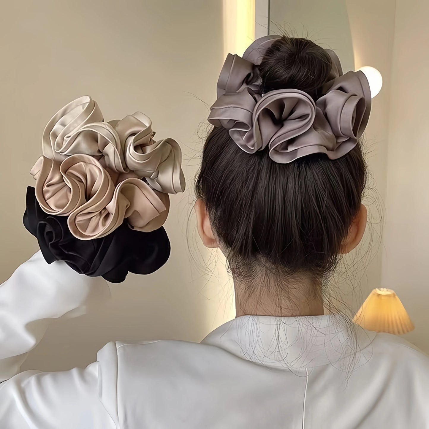 Oversized Satin Scrunchies – Large Soft Hair Ties for Women