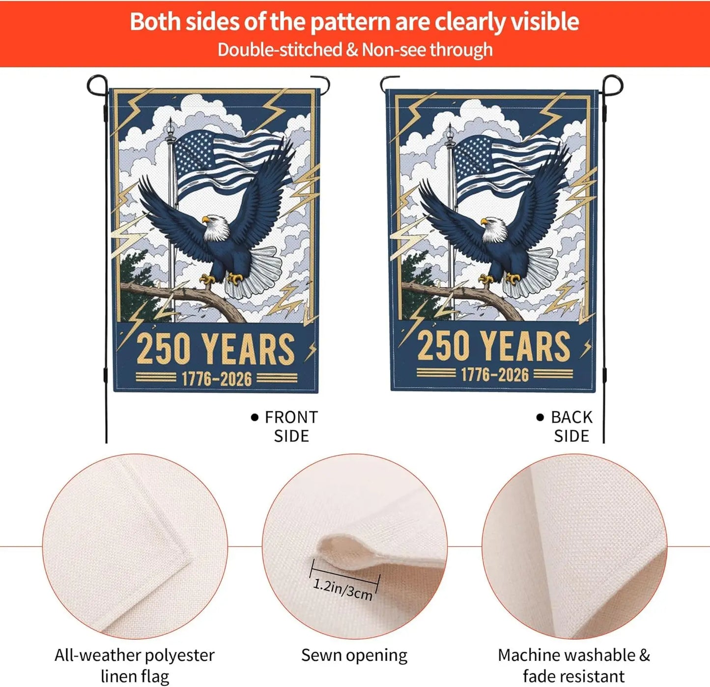 Anniversary 4th of July Patriotic Flag 250th Birthday Garden Flags Double Sided