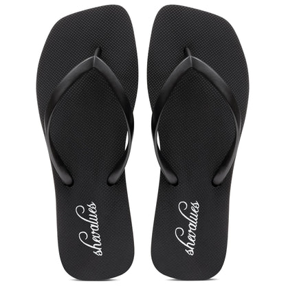 Bebealy Women's Fashion Summer Flip Flops Outdoor Beach Thong Sandals Lightweight Square Toe Flip Flop Lady Pool Shower Slippers