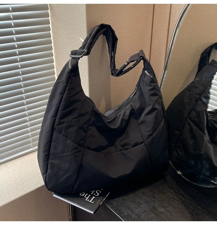 Quilted Nylon Hobo Tote Bag – Lightweight Large Capacity Shoulder Bag for Women