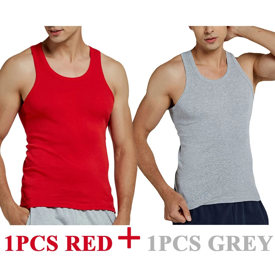 Tank Tops Men 2026 Summer 100% Cotton Cool Fitness Vest Sleeveless Tops Gym Slim Colorful Casual Undershirt