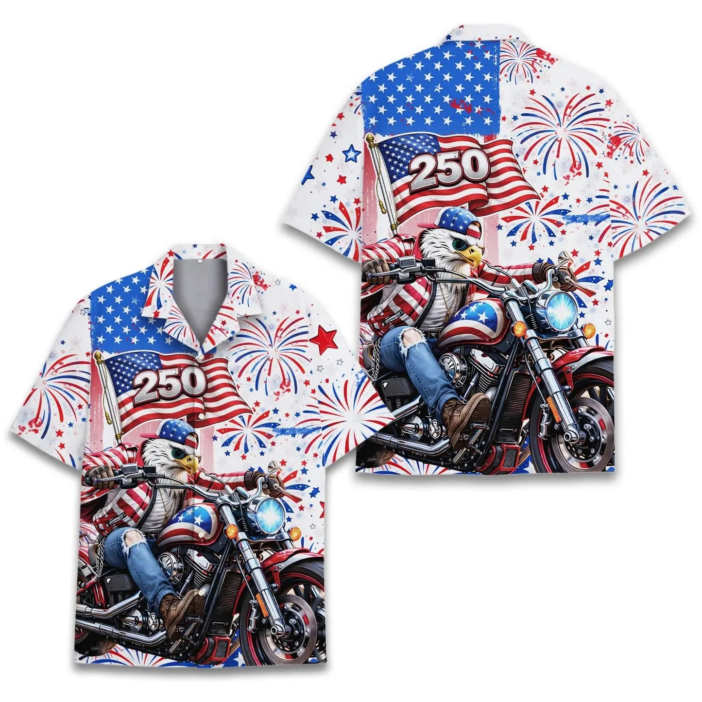 250 Years of Freedom Hawaiian Shirt Patriotic Eagle 4th of July Aloha Top