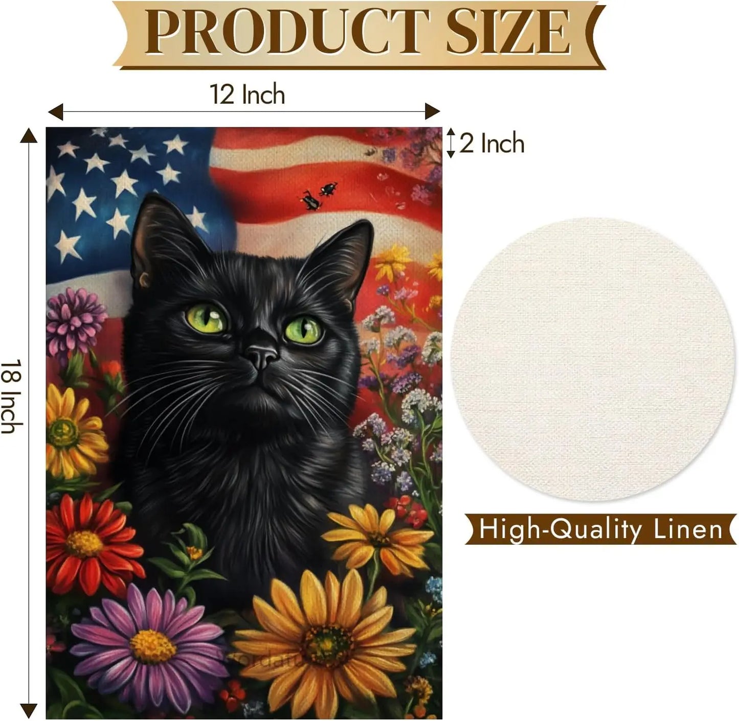 Black Cat Patriotic Decorative Garden Flag 4th of July Flower Yard Outside Decoration