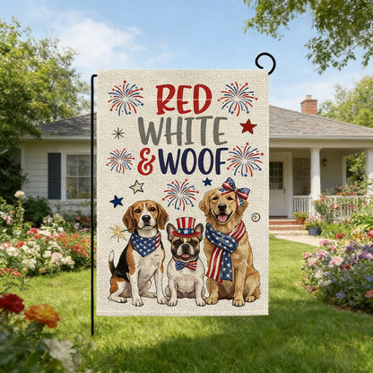 4th of July Yard Flags Red White and Blue Flower Dog Patriotic Garden Flag for Lawn Outdoor Holiday Decorations