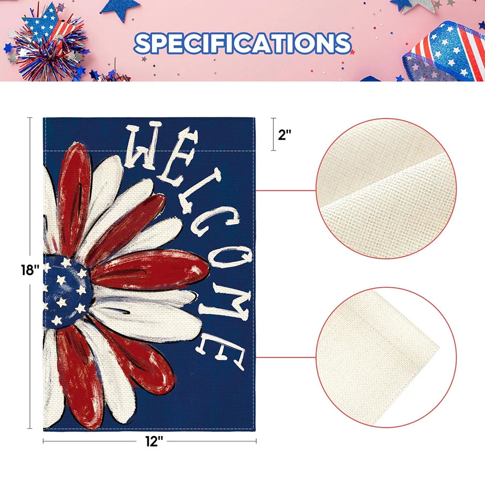 Patriotic Garden Flag July 4th Memorial Day Floral Flag Independence Day Welcome Yard Flag for Yard Outdoor Decoration