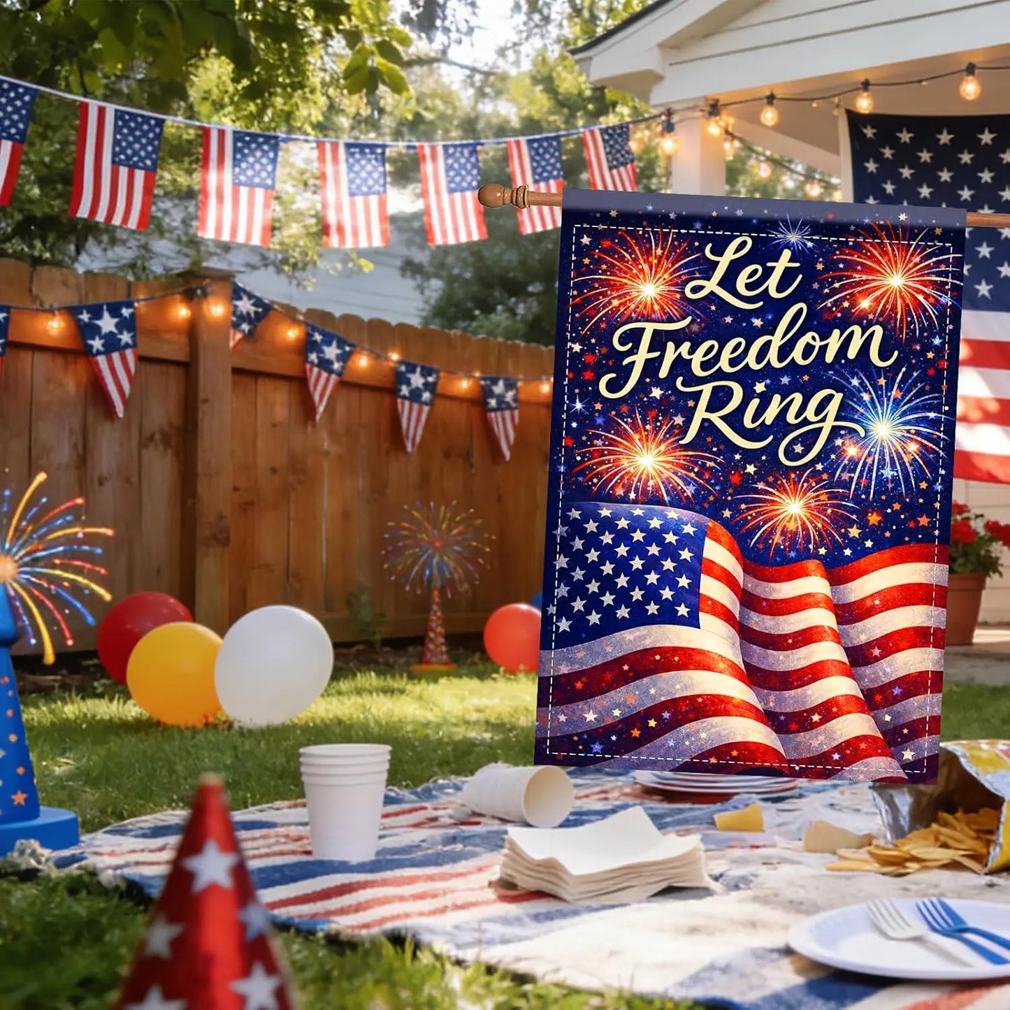 American Garden Flag, Let Freedom Ring Patriotic & American Flag, 4th of July Garden Flag,