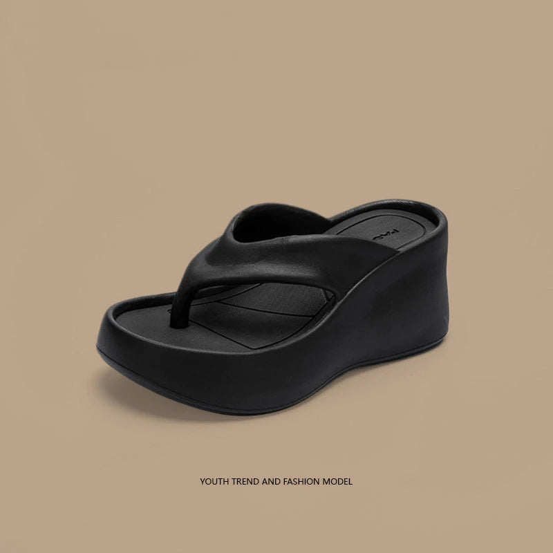 Women's Clip Toe Wedge Flip Flops 2026 Summer Chunky Platform Beach Sandals Woman Thick Sole High Heeled Eva Slippers Slides