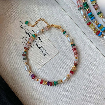 Boho Colorful Beaded Necklace – Handmade Pearl & Gemstone Choker Jewelry for Women, Trendy Vintage Layering Necklace Gift