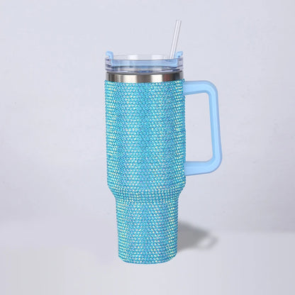 40oz Rhinestone Tumbler with Handle Insulated Thermos Cup Sparkling Travel Mug