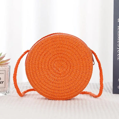 Round Straw Crossbody Bag – Cute Boho Crochet Mini Shoulder Purse for Women