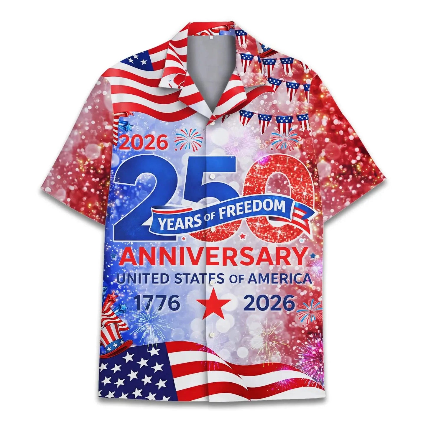 250 Years of Freedom Hawaiian Shirt Patriotic Eagle 4th of July Aloha Top
