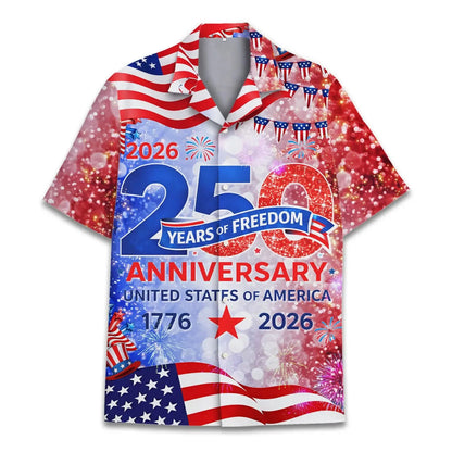 250 Years of Freedom Hawaiian Shirt Patriotic Eagle 4th of July Aloha Top