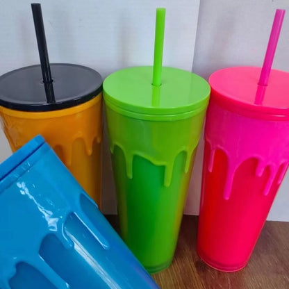 24oz Double Wall Lava Tumbler Cup Magma Style Reusable Drink Cup with Straw