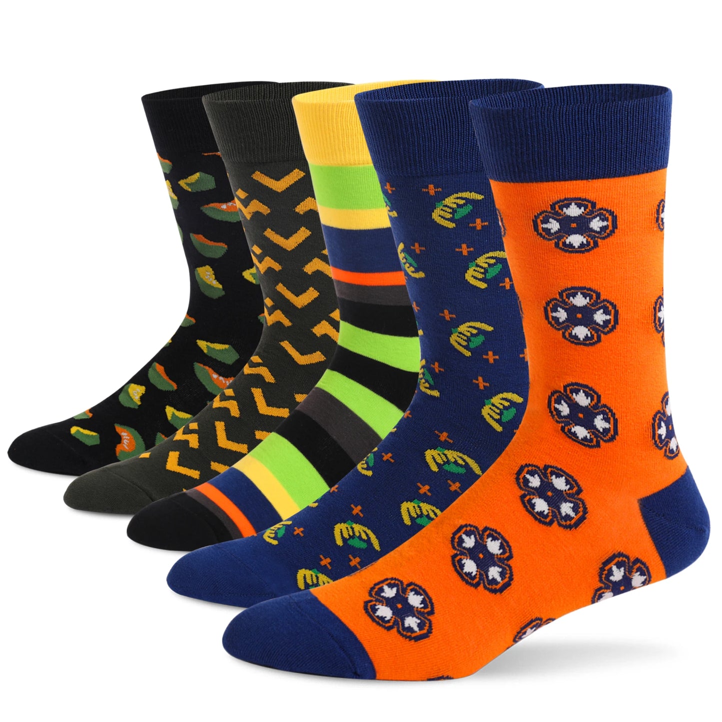 5 Pairs Men’s Dress Crew Socks Set – Classic Patterned Business Casual Socks