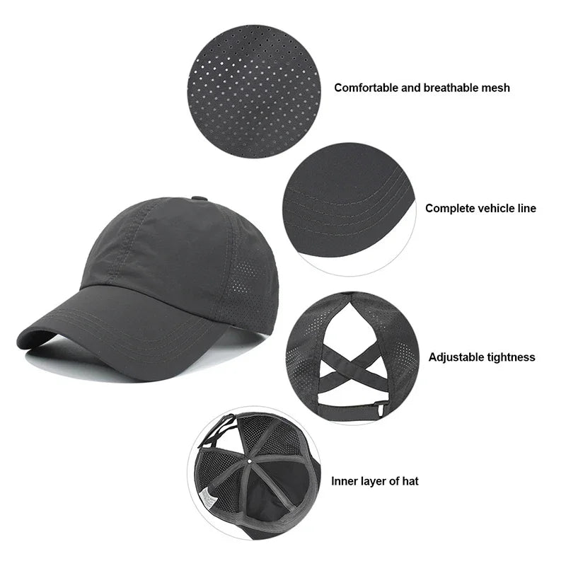 Women’s Ponytail Baseball Cap – Breathable Mesh Sports Hat for Running & Gym