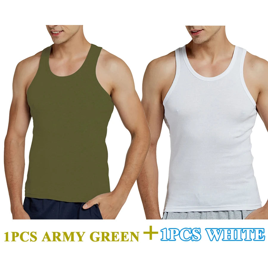 Tank Tops Men 2026 Summer 100% Cotton Cool Fitness Vest Sleeveless Tops Gym Slim Colorful Casual Undershirt