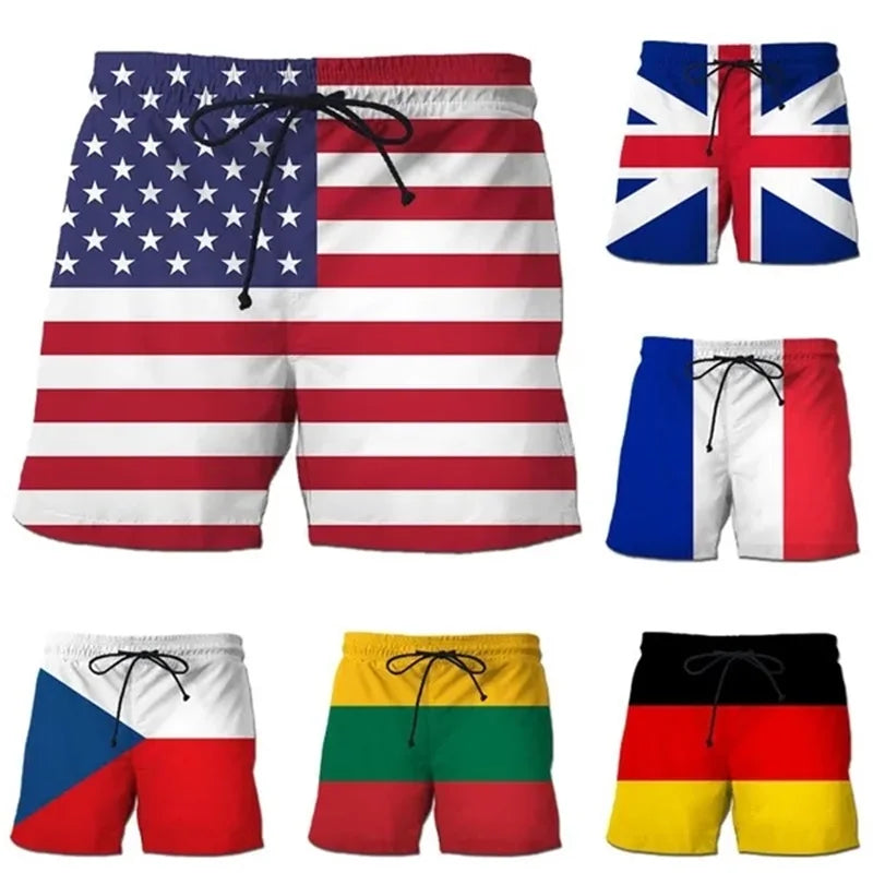 Men’s National Flag Swim Trunks – Quick Dry Beach Shorts