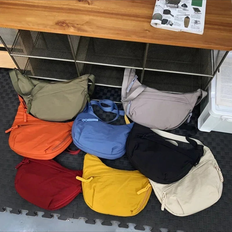 Casual Nylon Crescent Shoulder Bag – Lightweight Slouchy Crossbody Hobo Bag for Women