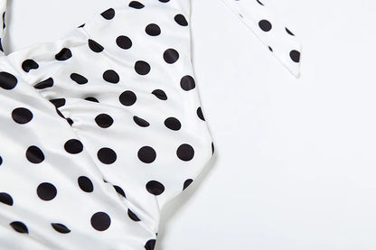 Polka Dots Tank Tops Women Sexy Low-Neck Off Shoulders Backless Street Fashion Versatile Style Ruched Elegant Outfits