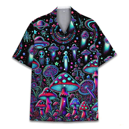 Psychedelic Mushroom Hawaiian Shirt 3D Print Harajuku Summer Button Up