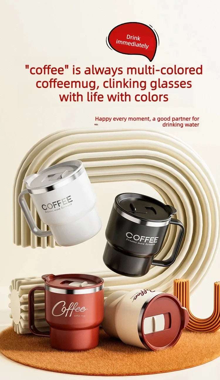 Insulated Coffee Mug with Straw – Stainless Steel Travel Cup for Coffee, Tea & Office Desk Drinkware
