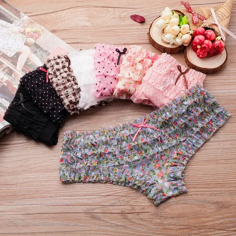 Cute Ruffle Lace Panties – Floral Mesh Low Waist Breathable Women Underwear
