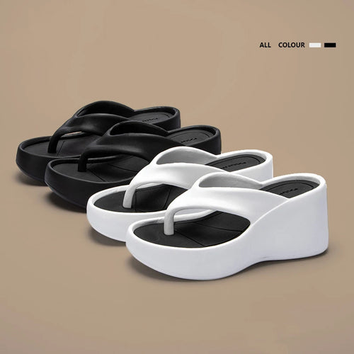 Women's Clip Toe Wedge Flip Flops 2026 Summer Chunky Platform Beach Sandals Woman Thick Sole High Heeled Eva Slippers Slides