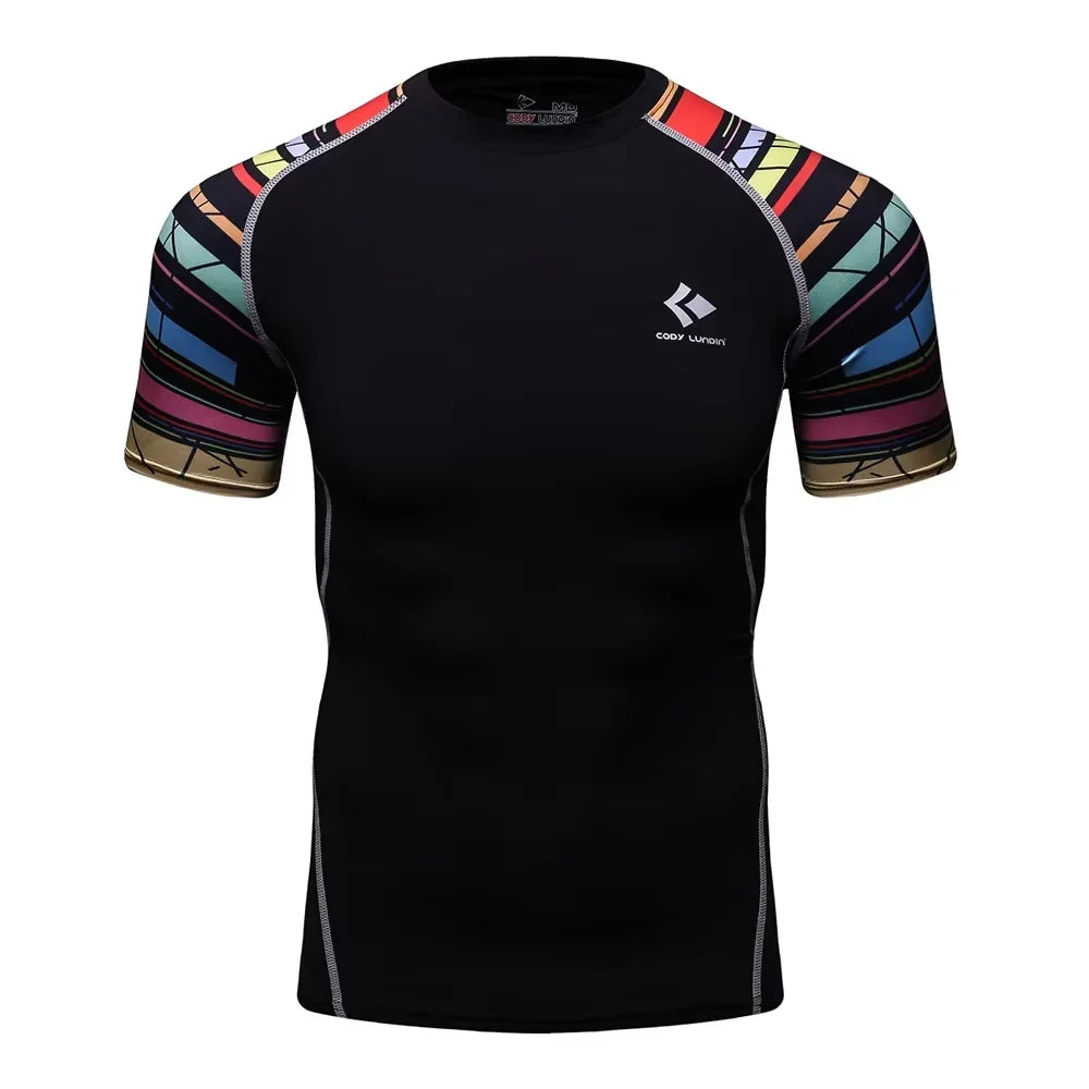 BJJ Rash Guard Men Short Sleeve MMA Compression Shirt No Gi Training Top